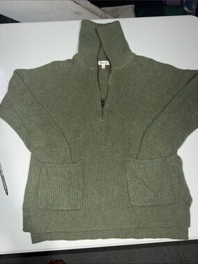 Madewell Olive Green Ribbed Half-Zip Sweater